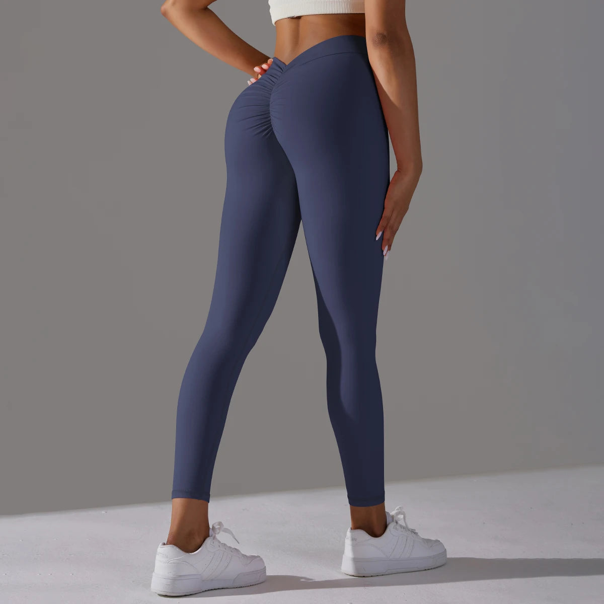 Hamidou hochtaillierte nahtlose Leggings, dunkelblau, sportlich figurbetont