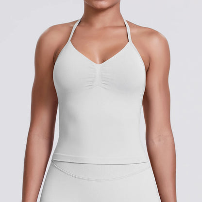 Damen-Yoga-Weste, weiß, schmale Träger, ärmellos, V-Ausschnitt, rückenfrei