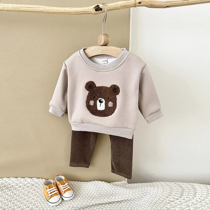 Unisex Baby Outfit Set mit Nette Bär Fleece Hoodie und Hosen