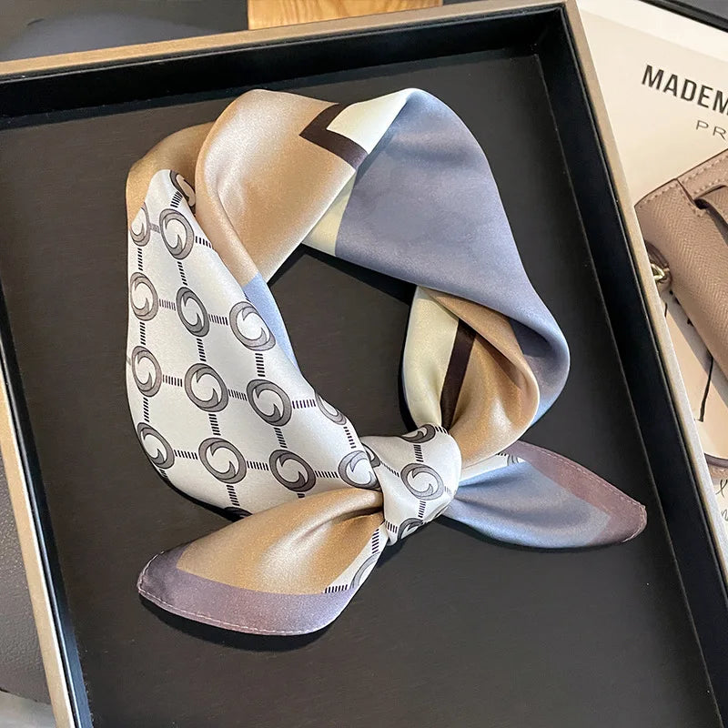 Damen Seidenschal quadratisch Luxus Haarband Halstuch Krawatte Handgelenk Bandana C