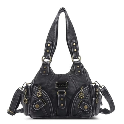 Damen-Handtasche mit Top-Griff und Mehrfachfächern für Smartphone Vintage-Stil Kompakt