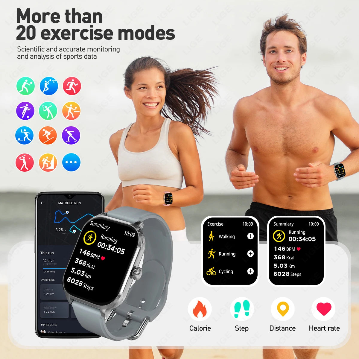 LIGE 2,01 "Wireless Anruf Smartwatch Voller Touchscreen Gesundheit Schlaf Fitness Tracking Smart Uhr Wasserdicht Für Android IOS Telefon