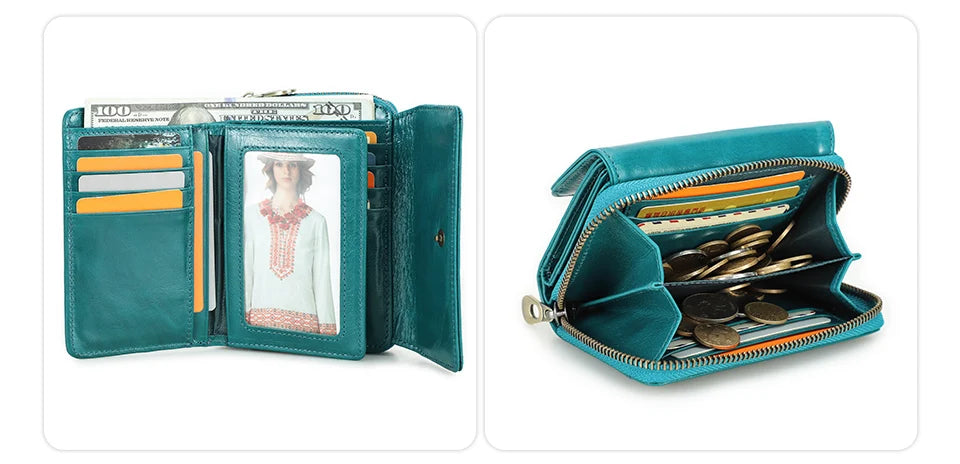 Damen Echtleder Geldbörse Vintage Mode Handtasche Münzfach Geldclip Business