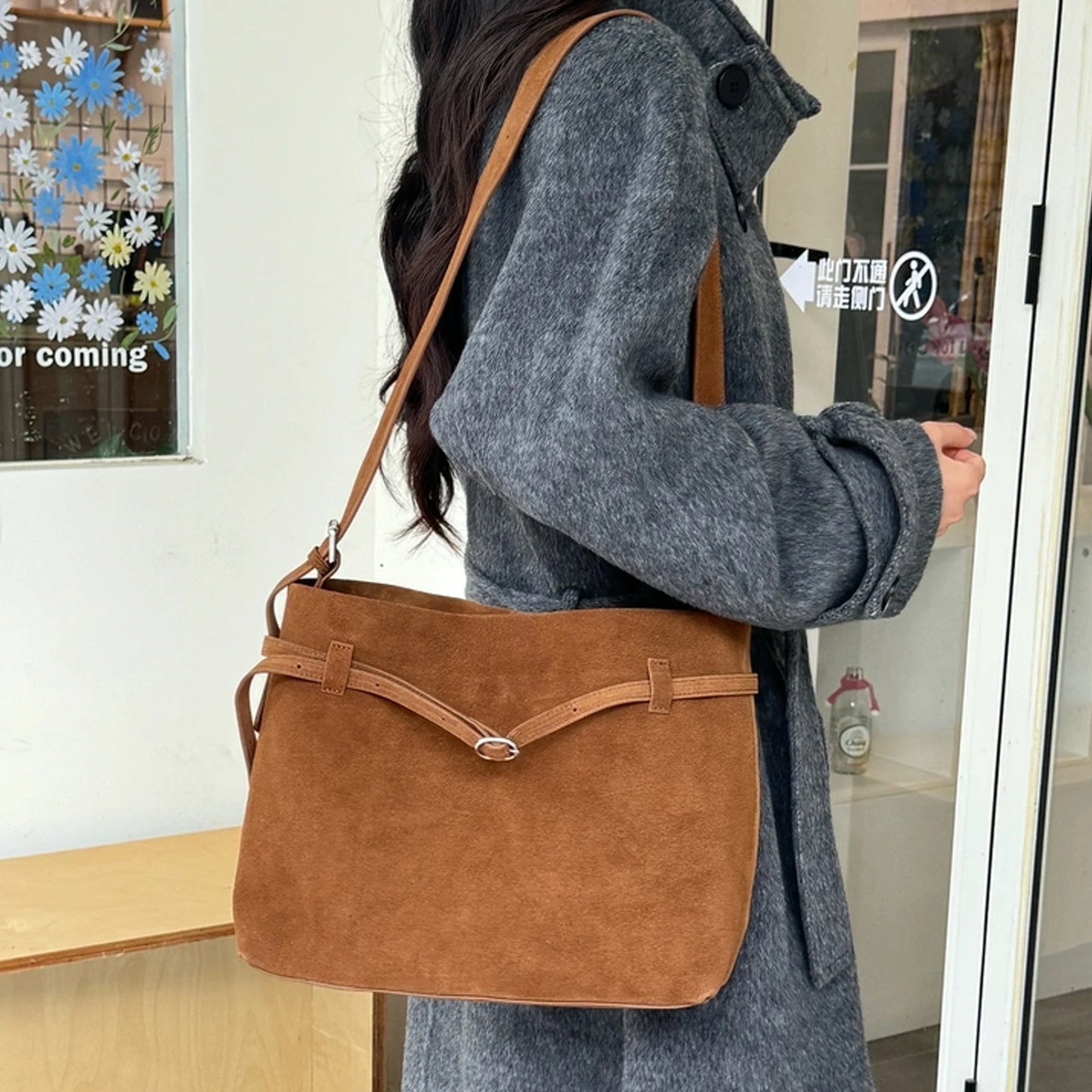 Tote-Tasche aus Echt Wildleder | Kaffee-Braun, Viel Platz