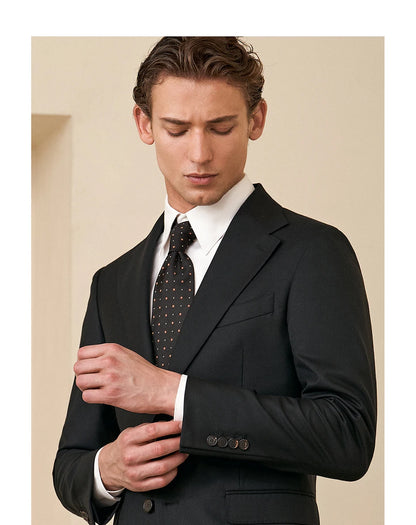 Doppelreihiger Herrenanzug im Korea-Stil – Slim Fit mit Streifenmuster in Blau, Grau, Schwarz oder Braun, ideal für Hochzeiten und formelle Anlässe.