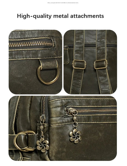 Damen-Schulrucksack Großes Fassungsvermögen 20-35 Liter Mit Gepolstertem Rücken Vintage Schwarz