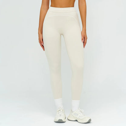 Damen Fitness-Leggings in Creme/Weiß mit schlichtem Bund und enganliegender Passform