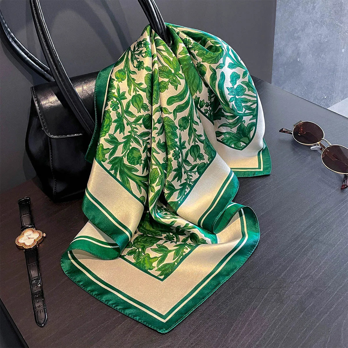 Damen Seidenschal 53cm quadratisch Blumenprint Luxus Hijab Bandana J