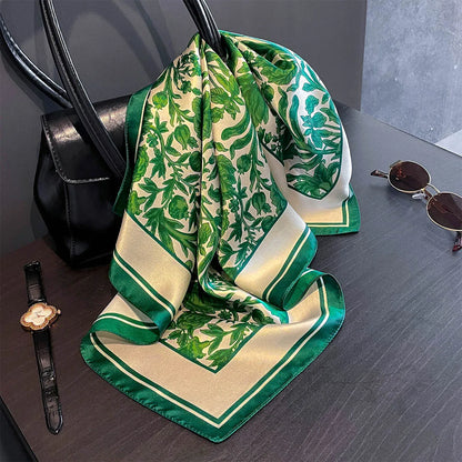 Damen Seidenschal 53cm quadratisch Blumenprint Luxus Hijab Bandana J
