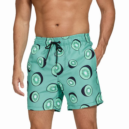 Herren-Badeshorts mit Mesh-Innenslip, verstellbarem Bund und Taschen – ideal für Sport und Freizeit.