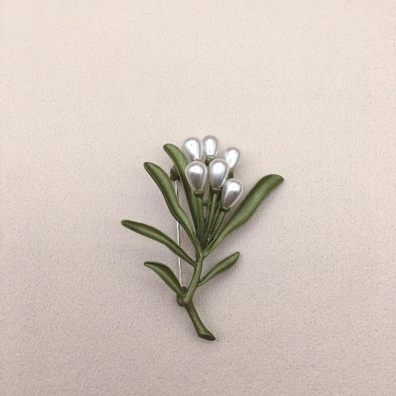 Brosche Blume Pflanze Perle Vintage Grün Pin Geschenk Schmuck Damen