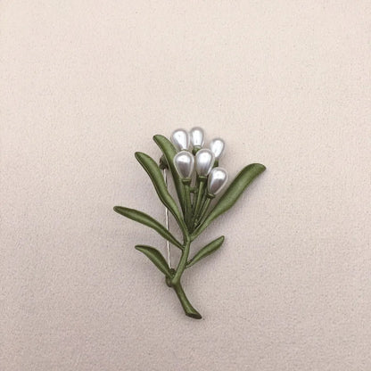 Brosche Blume Pflanze Perle Vintage Grün Pin Geschenk Schmuck Damen