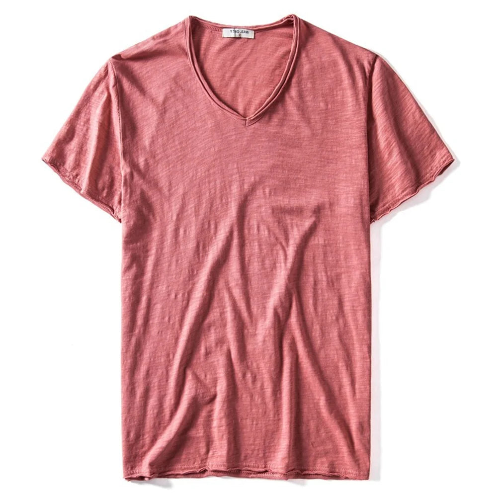 Herren-T-Shirt aus Baumwolle mit V-Ausschnitt, rosé
