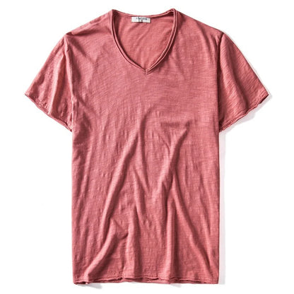 Herren-T-Shirt aus Baumwolle mit V-Ausschnitt, rosé