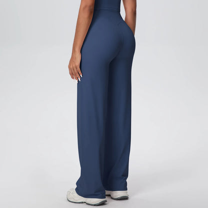 Dunkelblaue Yoga-Hose für Damen, gerade Seiten, hoher Taillenbund