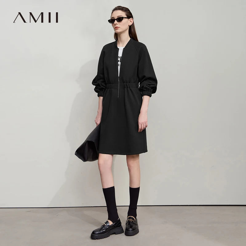 Elegantes Damen Midi Kleid Mit Stehkragen Und Stretch Für Bürodamen