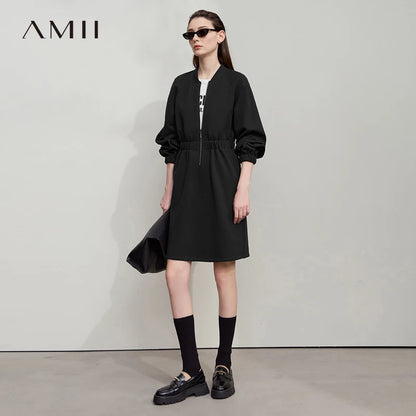 Elegantes Damen Midi Kleid Mit Stehkragen Und Stretch Für Bürodamen
