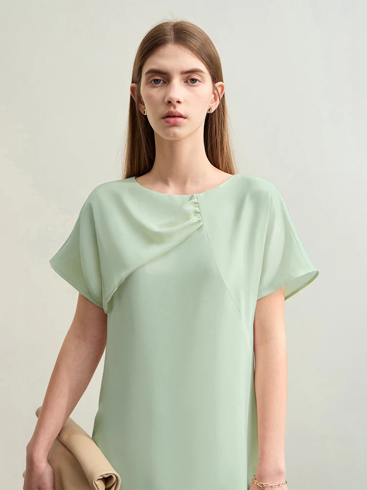 Elegantes Plissee-Kleid Für Damen Kurzarm Aus Chiffon
