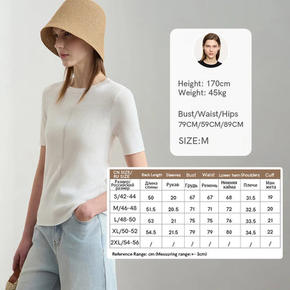 Damen-Rundhalspullover Lyocell Slim Kurzarm figurschmeichelnd Sommer