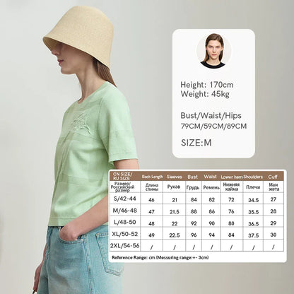 Lässiges Sommer-Damen-T-Shirt mit kurzen Ärmeln, U-Boot-Ausschnitt und Bindeelement aus plissierter Baumwolle – figurbetontes Design.