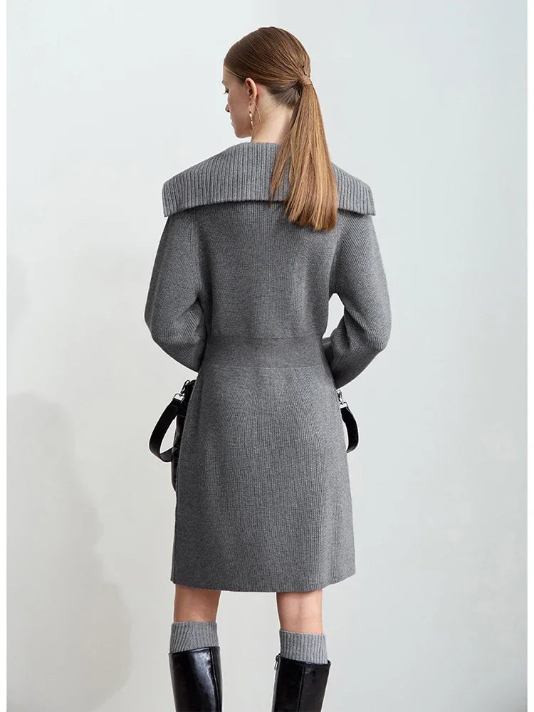 Casual Strickkleid Mit Reißverschluss Und Stretch Für Damen