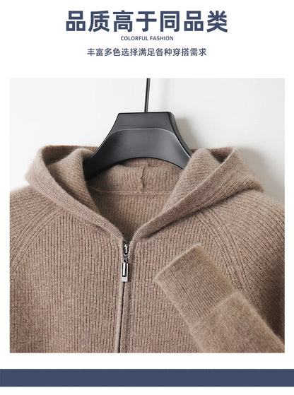 Herren Kapuze Strickjacke Woll jacke Herbst/Winter verdickt große 100% Merinowolle Pullover Reiß verschluss Casual Sportswear Mantel Tops