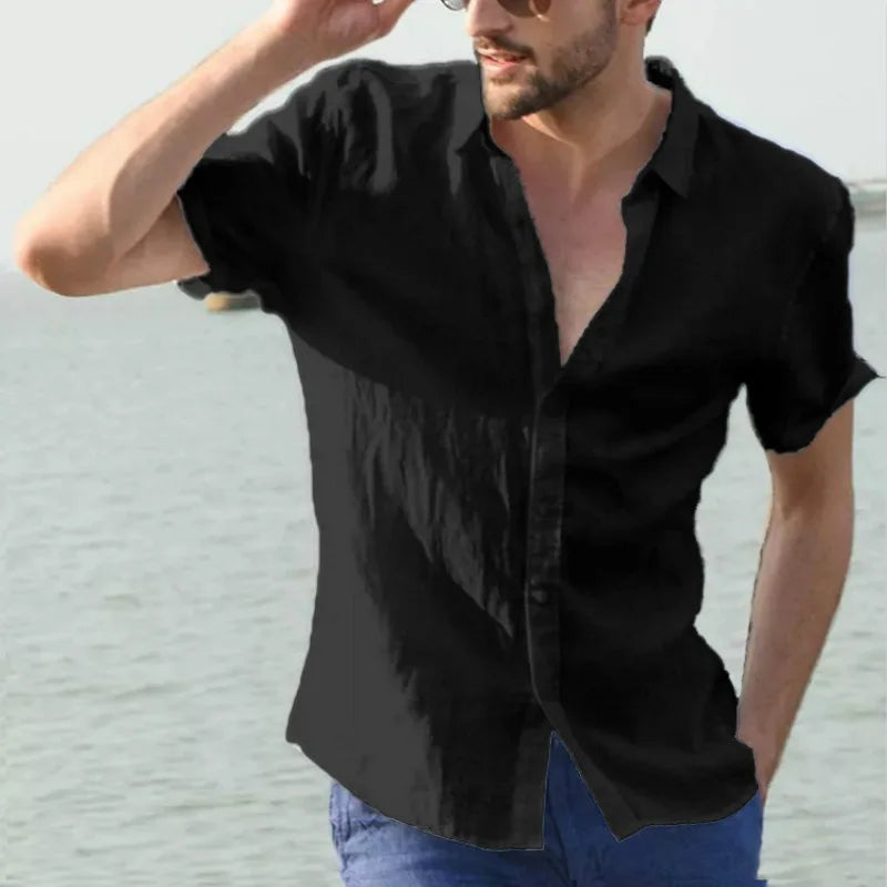 Langes Herrenhemd mit britischem Stil, vertikalen Streifen und schmaler Passform – ideal für den lässigen Look.