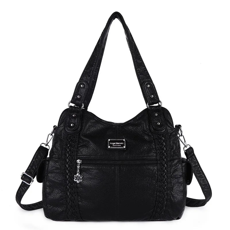 Damen-Schultertasche Silber PU-Leder mit Mehrfachfächern für Alltag und Freizeit