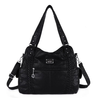 Damen-Schultertasche Silber PU-Leder mit Mehrfachfächern für Alltag und Freizeit