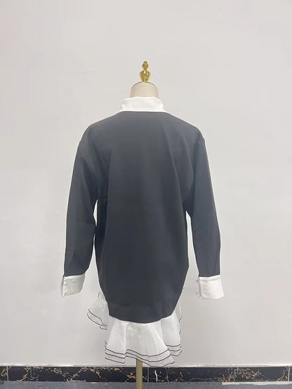 Eleganter Damen-Trenchcoat mit Stehkragen und langen Ärmeln im Patchwork-Design – minimalistischer Mantel mit Schnürung für modische Frauen
