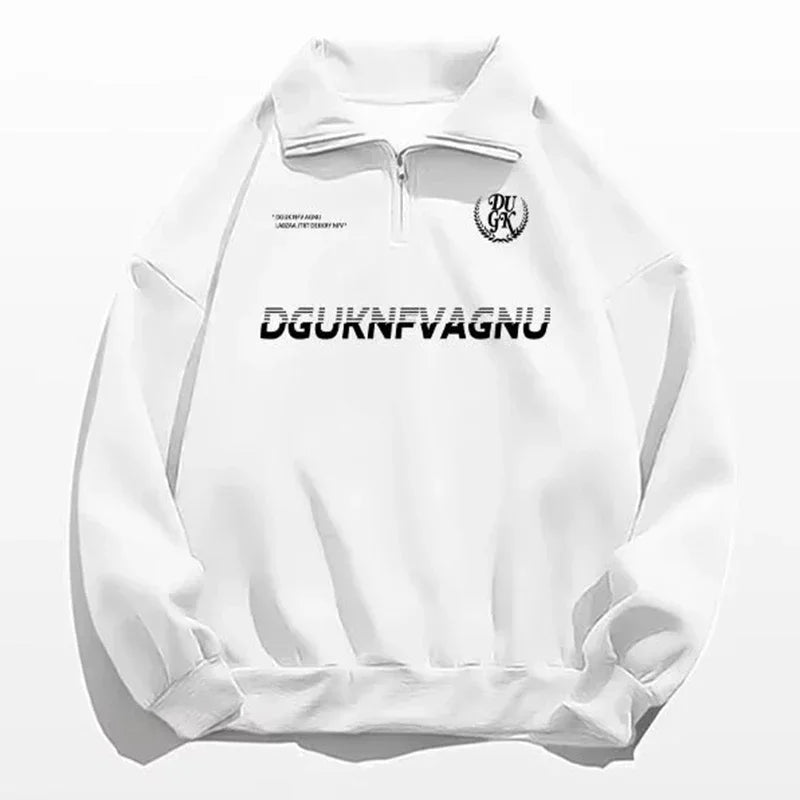 2025, neue Herren-Sweatshirts mit Buchstaben-Aufdruck, halber Reißverschluss, Vintage-Pullover mit Polo-Ausschnitt, Hoodies, Y2K-Streetwear, langärmelig, Sudaredaras