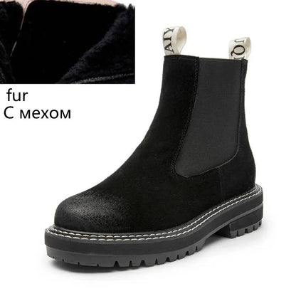 Women Winter Boots Sued Genuine Leather  New Fashion British Style Women Chelsea Boots Large Size 41　42　43 Female Ankle Boots