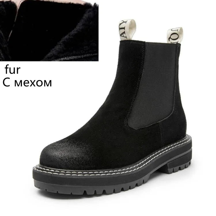 Women's Chelsea Boots Genuine Leather 2025 Autumn Winter Trend Thick-soled Women Ankle Boots All-match Marton Boots Ladies