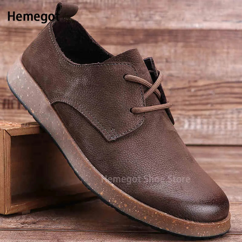 Non-Slip Lace Up Single Shoe Thick-Soled Men's Shoes Retro Shoes Men's Shoes Wear-Resistant Solid Color Handmade Men's Shoes