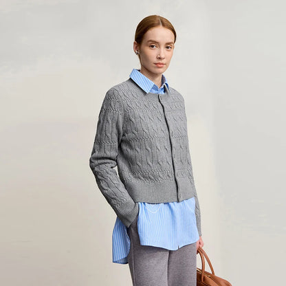 Damen-Strickjacke Rundhals gerade kurz Vintage elegant Winter