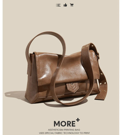 Damen Schultertasche aus Spaltleder und PU im Retro-Stil
