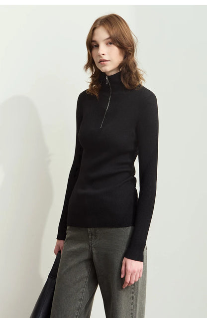 Damen-Strickjacke Stehkragen Reißverschluss Slim Streetwear Winter