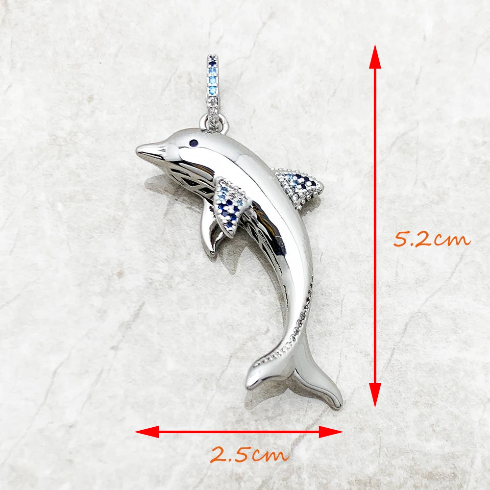 Delphin-Anhänger aus 925 Sterlingsilber, ca. 5,2 cm, mit blauen Steinen