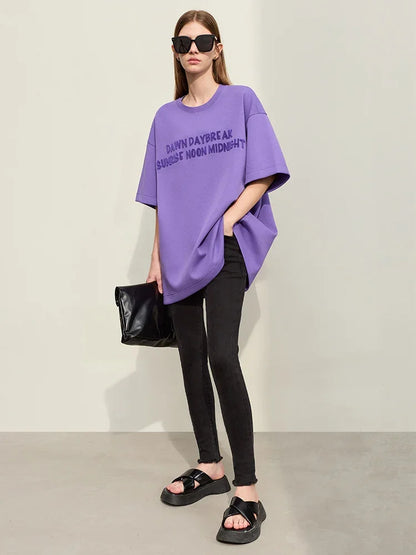 Damen T-Shirts mit Rundhalsausschnitt und losem, lässigem Schnitt mit Stickerei