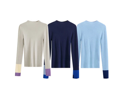 Damen-Halbrollkragen-Pullover Slim Farbkontrast Wolle-Mix Winter