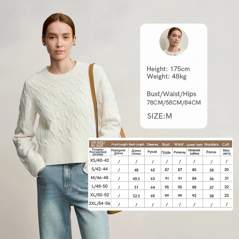 Damen-Rundhalspullover kurz einfarbig Retro locker Winter