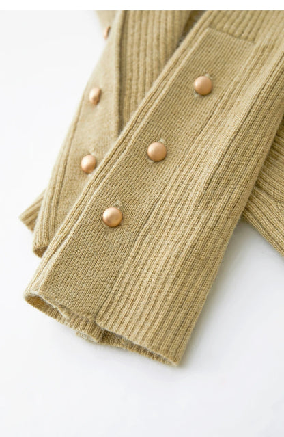 Damen-Strickjacke Rollkragen Knopfleiste Slim halboffene Front Herbst