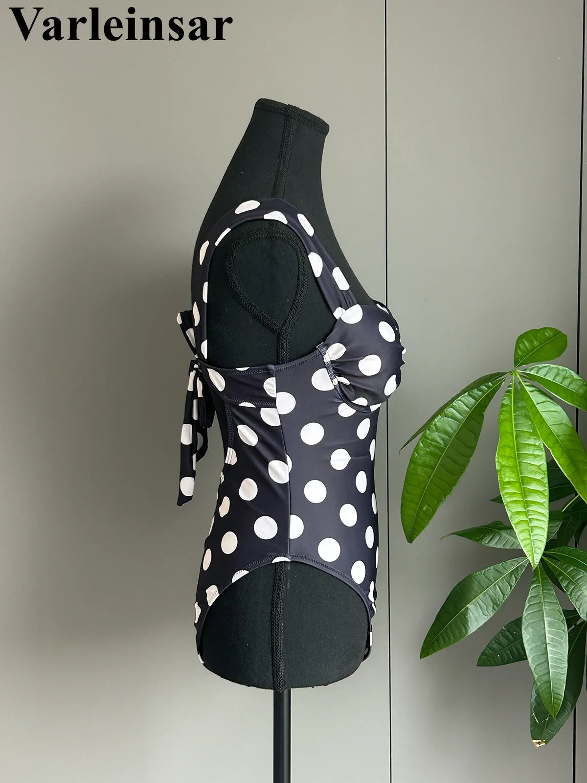 Damen-Badeanzug Polka Dots Bügel rückenfrei Monokini High-Leg