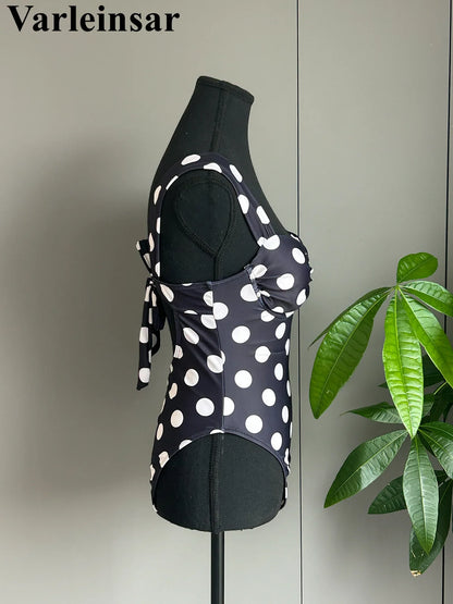 Damen-Badeanzug Polka Dots Bügel rückenfrei Monokini High-Leg
