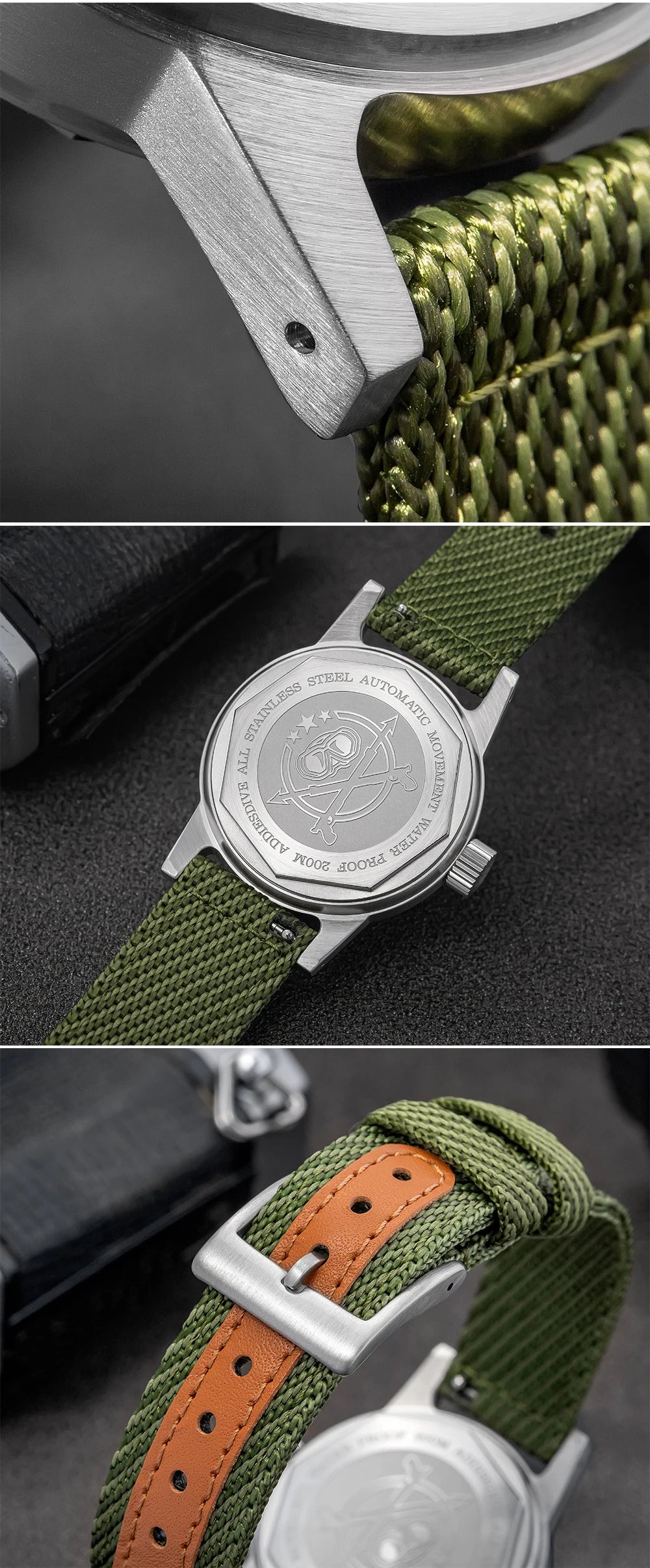 Herren-Vintage-Automatikuhr mit Bubble-Glas und Nylonarmband