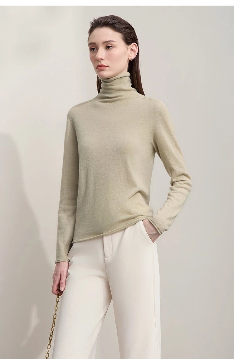 Damen-Rollkragenpullover 100 % Wolle gerade einfarbig Herbst-Winter