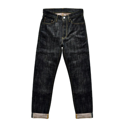 Herren Jeans im Taper Fit aus Raw Denim mit versilberten Knöpfen