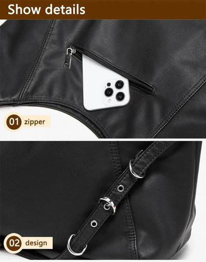Damen-Schultertasche aus weichem PU mit verstellbaren Schnallenriemen und großem Fassungsvermögen dunkelgrau