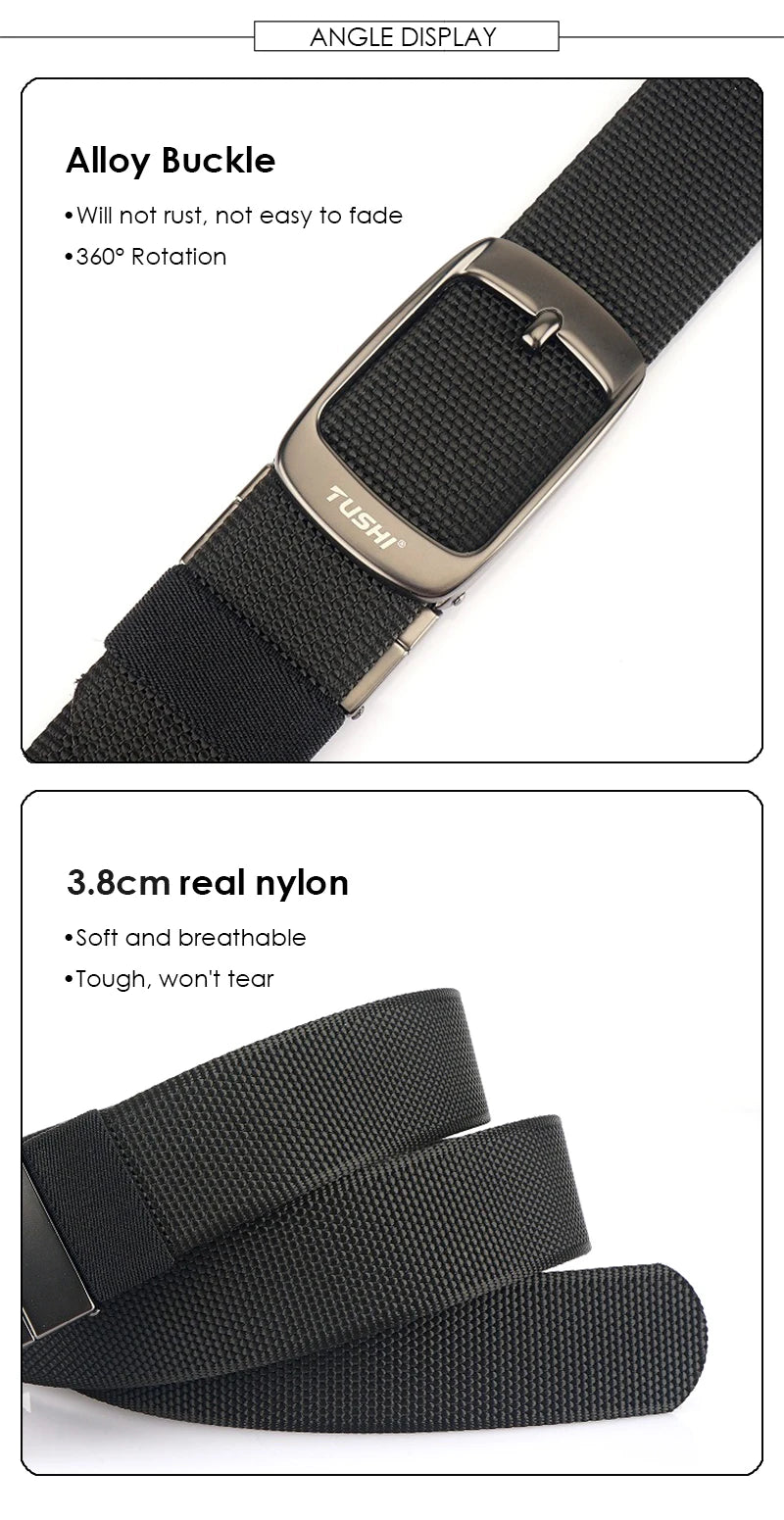 Herren-Gürtel Reversibel mit Automatischer Schnalle aus Nylon Zweifarbig 34mm Breite