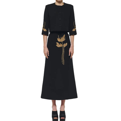 Minimalistisches Damen-Kleid mit Reverskragen, langen Ärmeln und hohem Bund – Patchwork-Design und lockere Passform